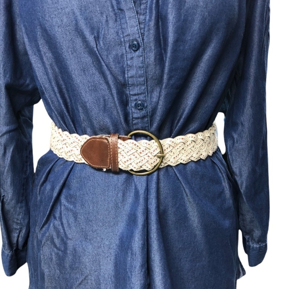 Cottagecore Woven Lace on Faux Leather Belt - 38" Long